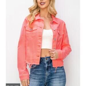 Women's Coral Pink Denim Jacket - Jean Jacket